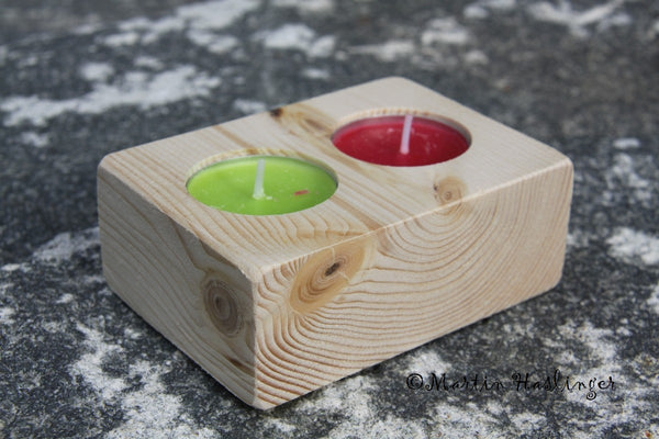 Teelichthalter 2er Block - Fichte